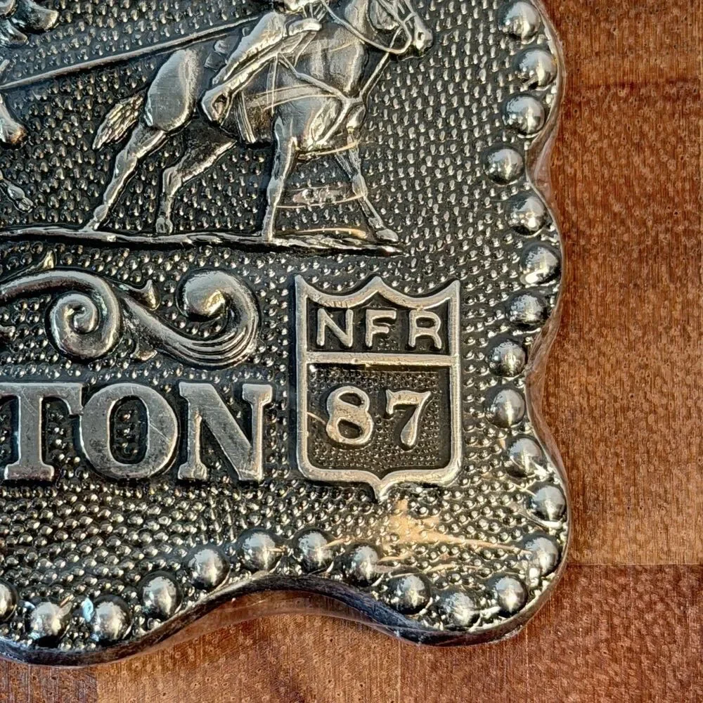 Vtg 1987 National Finals Rodeo Hesston NFR Cowboy Belt Buckle Sealed